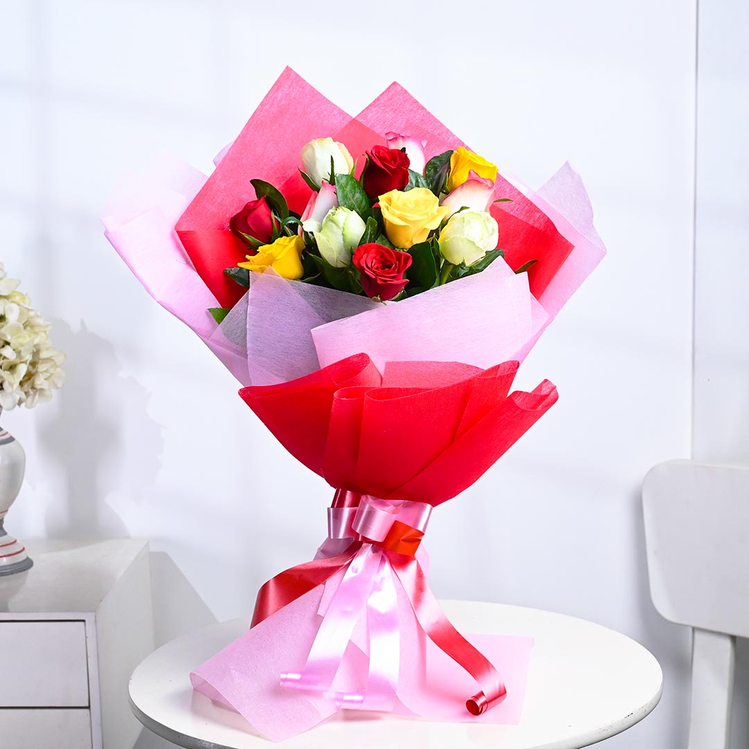 Mix Roses Garden Wrapped In Pink Buy Online