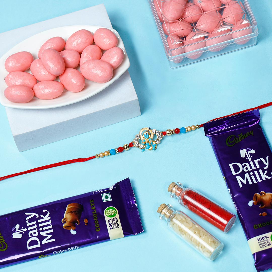 Mystical Krishna Rakhi With Dragees & Chocolates