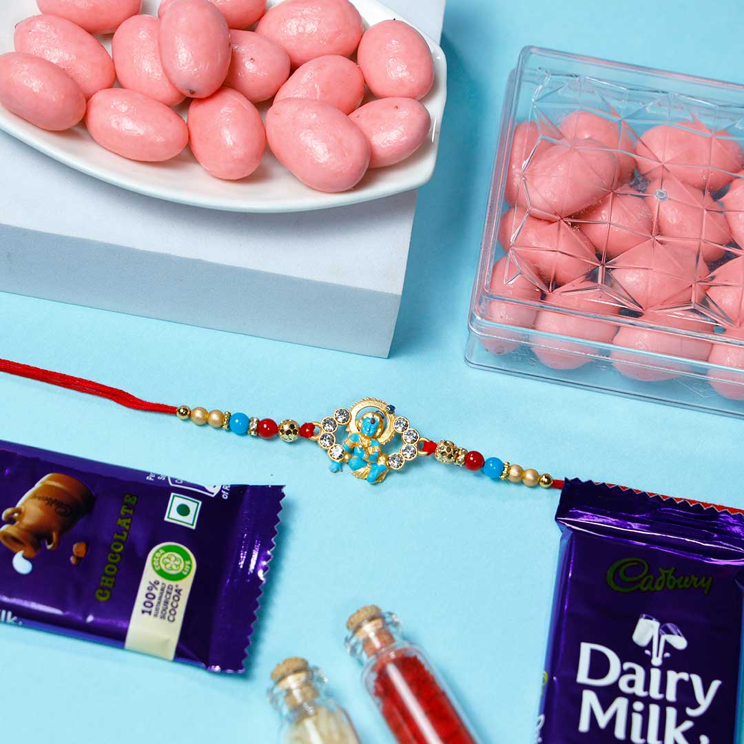 Mystical Krishna Rakhi With Dragees & Chocolates