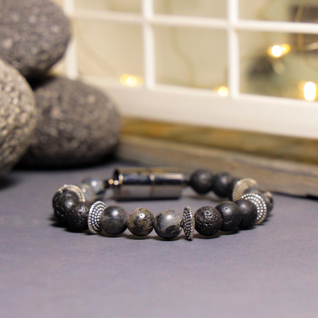 Natural Lava with Pyrite Bead Magnetic Bracelet