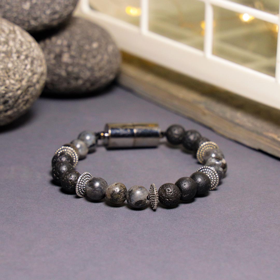 Natural Lava with Pyrite Bead Magnetic Bracelet