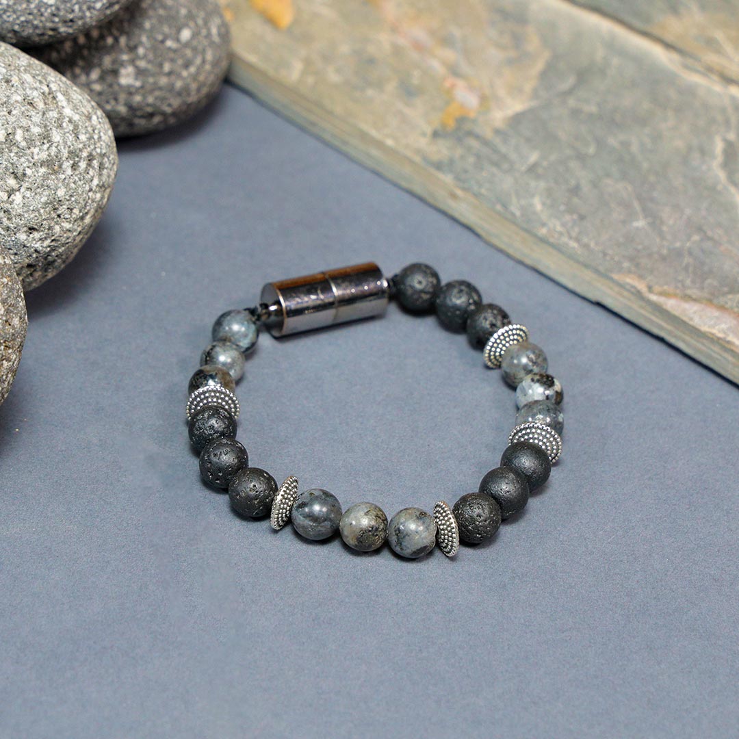 Natural Lava with Pyrite Bead Magnetic Bracelet