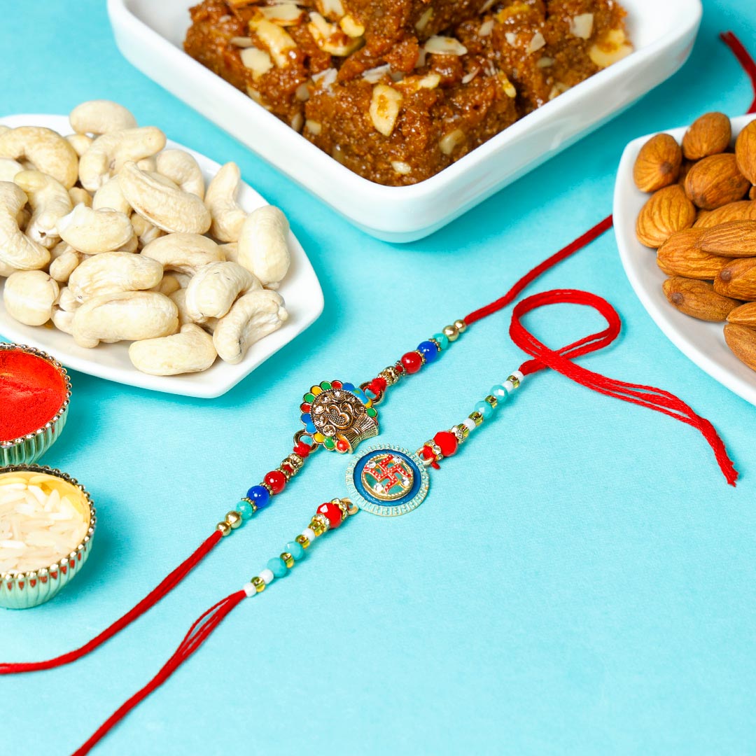 Om & Swastika Rakhi With Dhodha N Dry Fruits