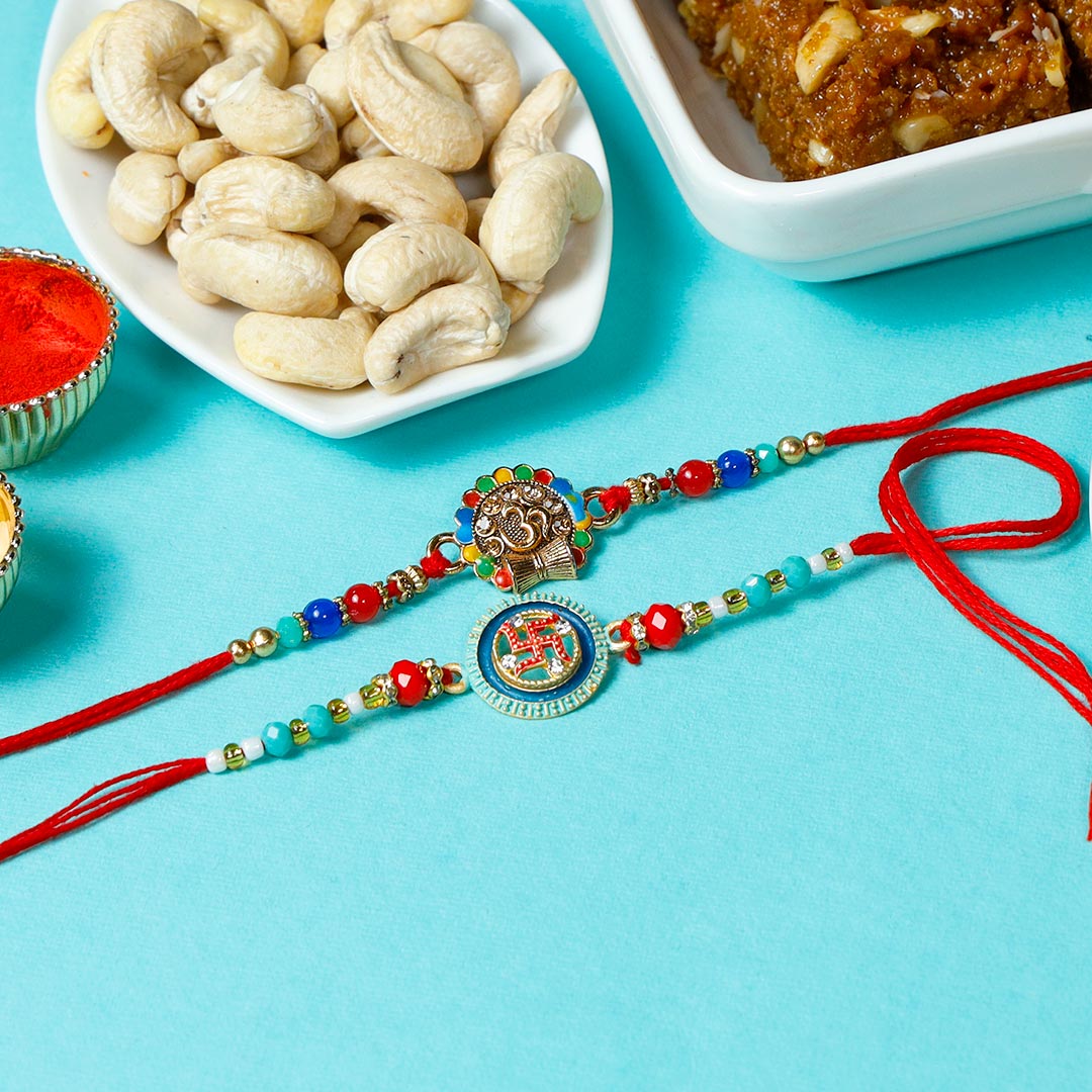 Om & Swastika Rakhi With Dhodha N Dry Fruits