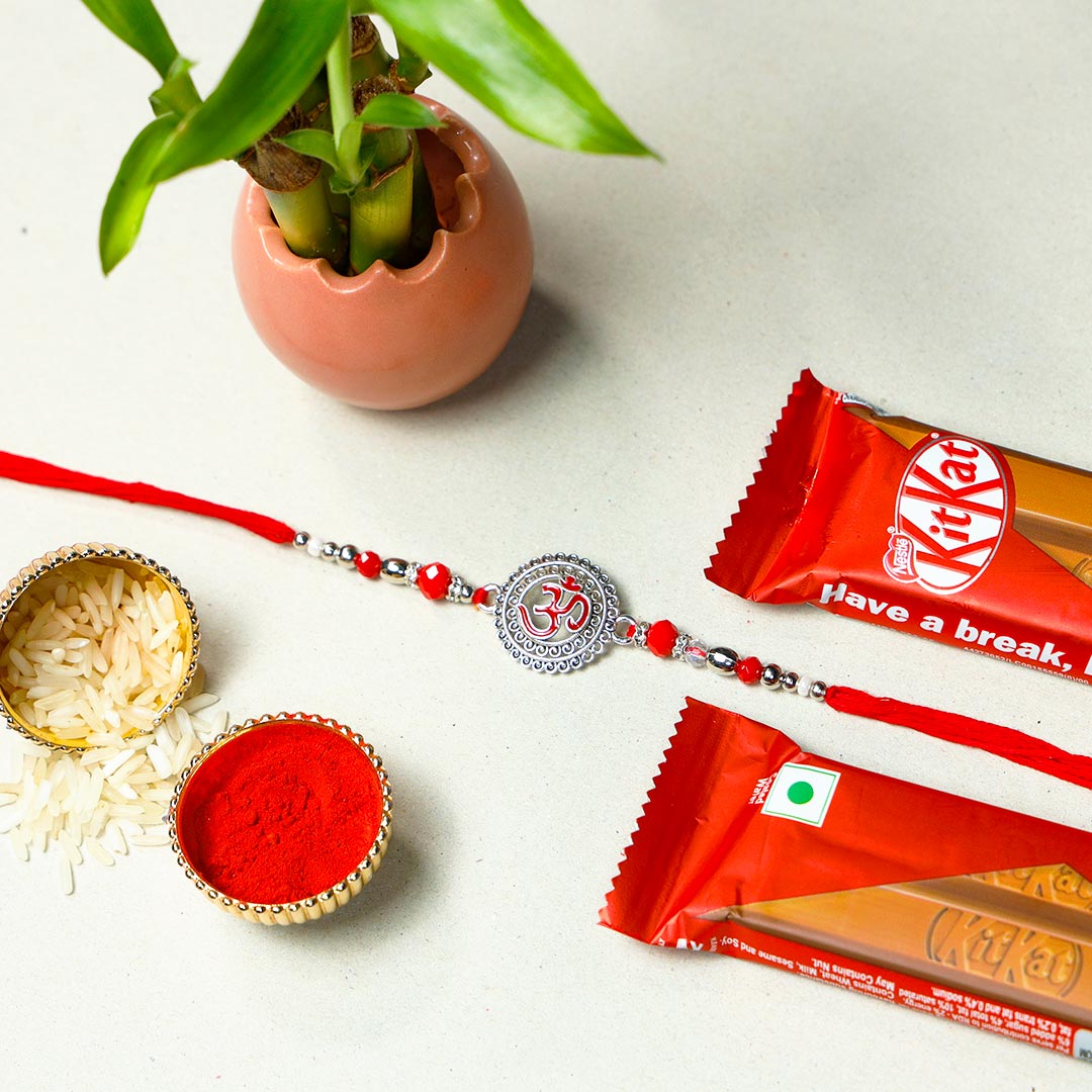 Om Rakhi With Lucky Bamboo & Kitkat