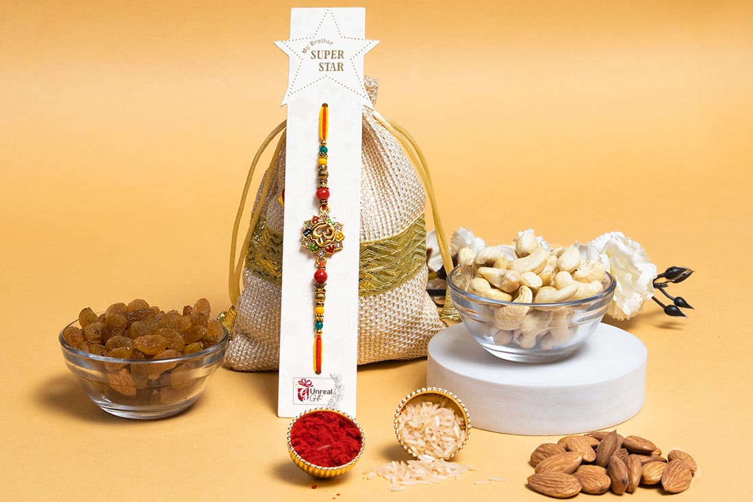 Om Rakhi With Rudraksh Beads