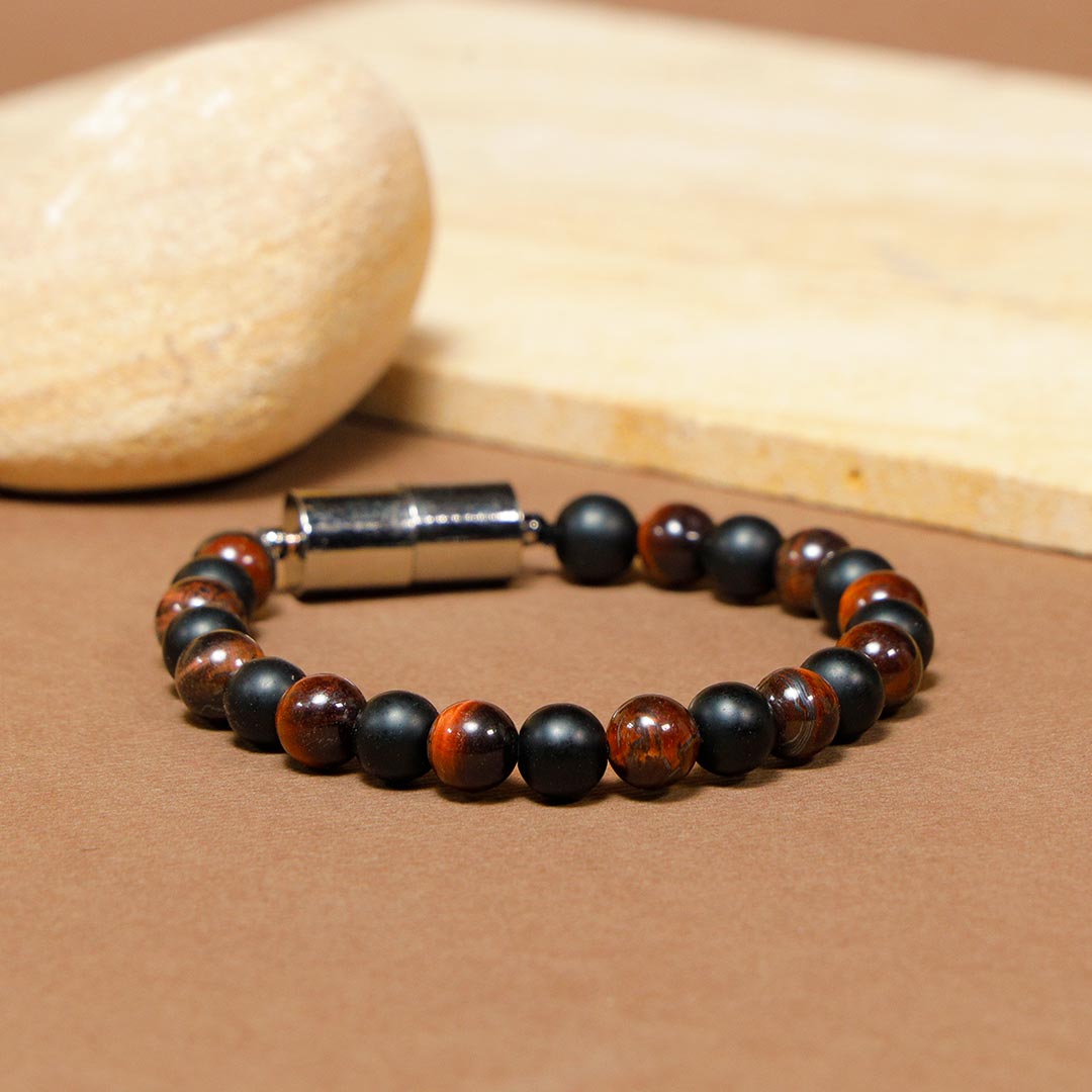 Onyx Black and Red Tiger Natural Stone Bracelet