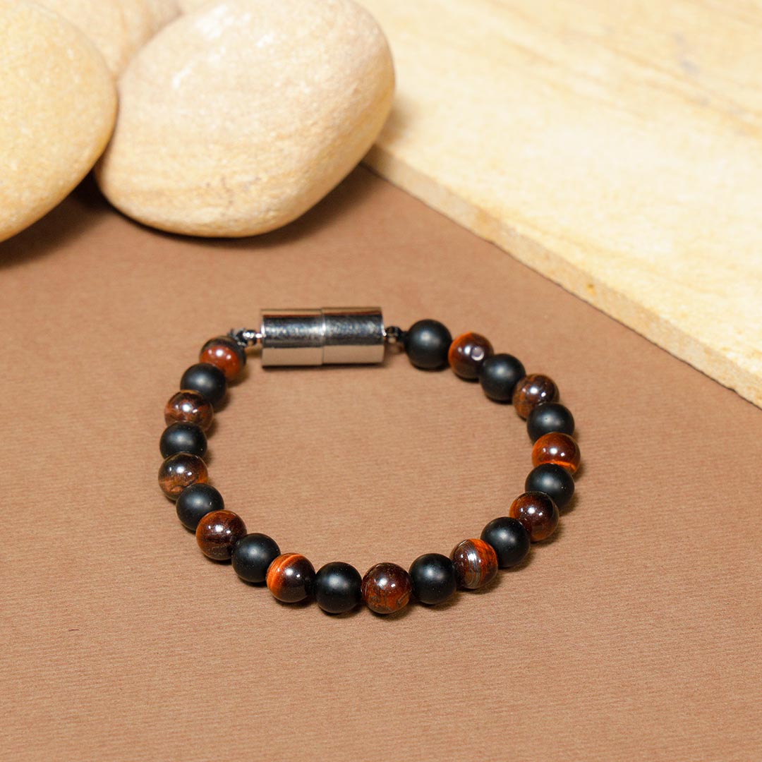 Onyx Black and Red Tiger Natural Stone Bracelet