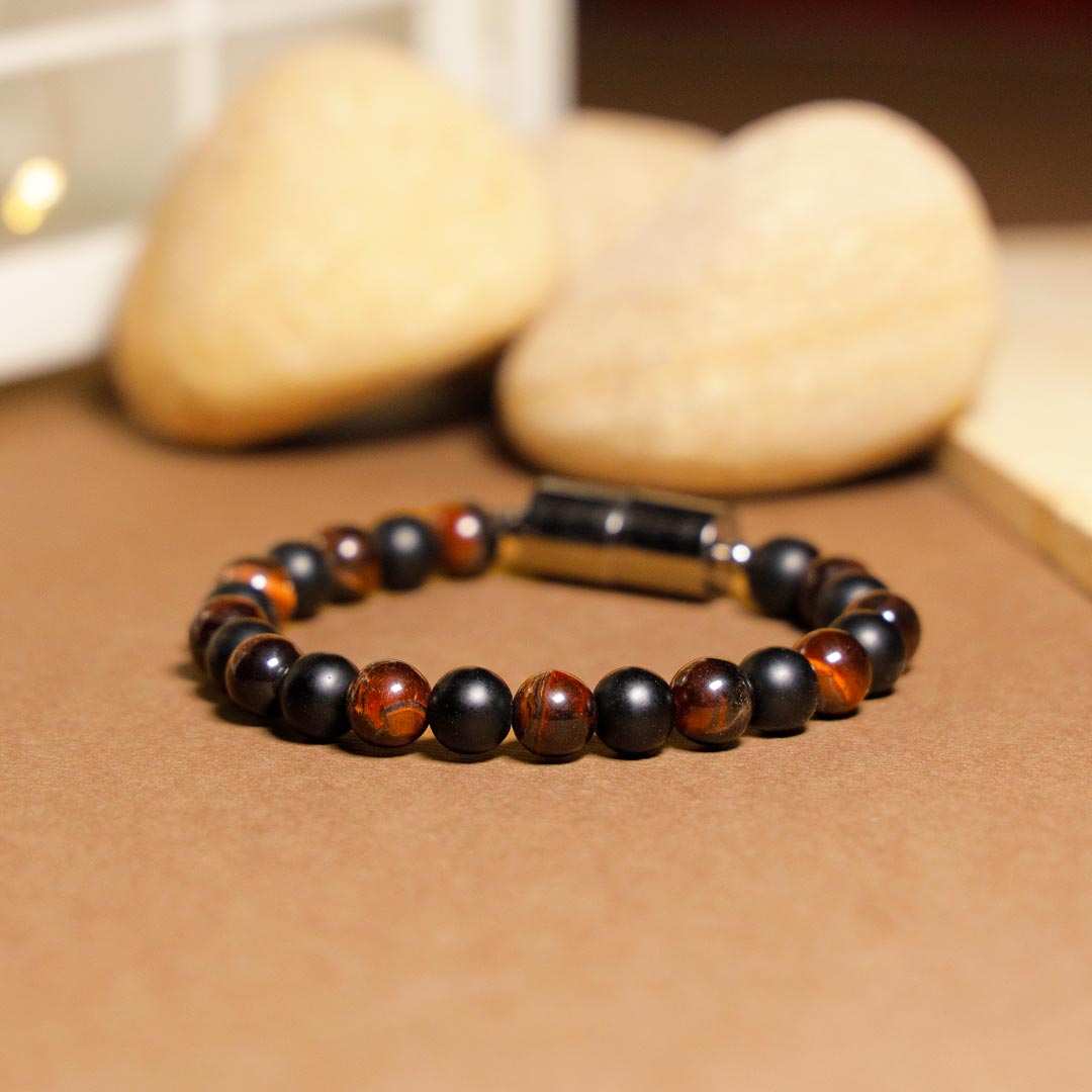 Onyx Black and Red Tiger Natural Stone Bracelet