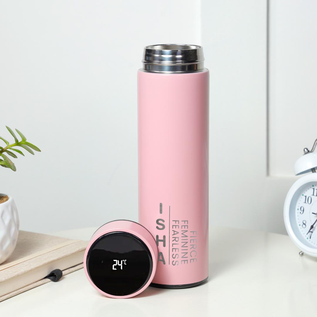 Personalized Led Temperature Bottle - Pink