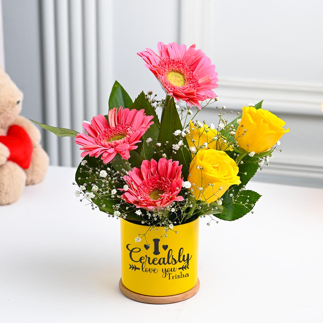 Pink Gerbera and yellow Rose Combo