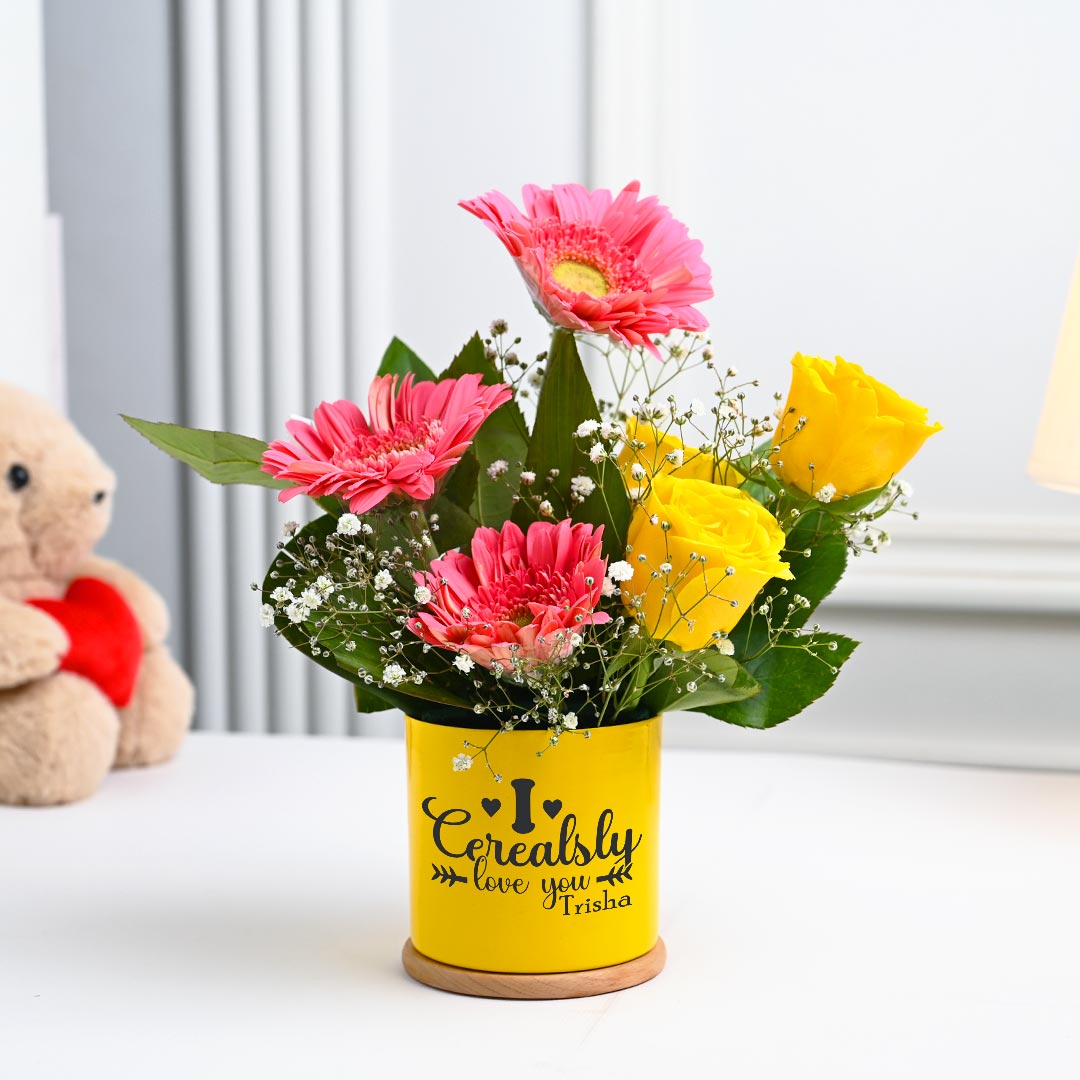 Pink Gerbera and yellow Rose Combo Online