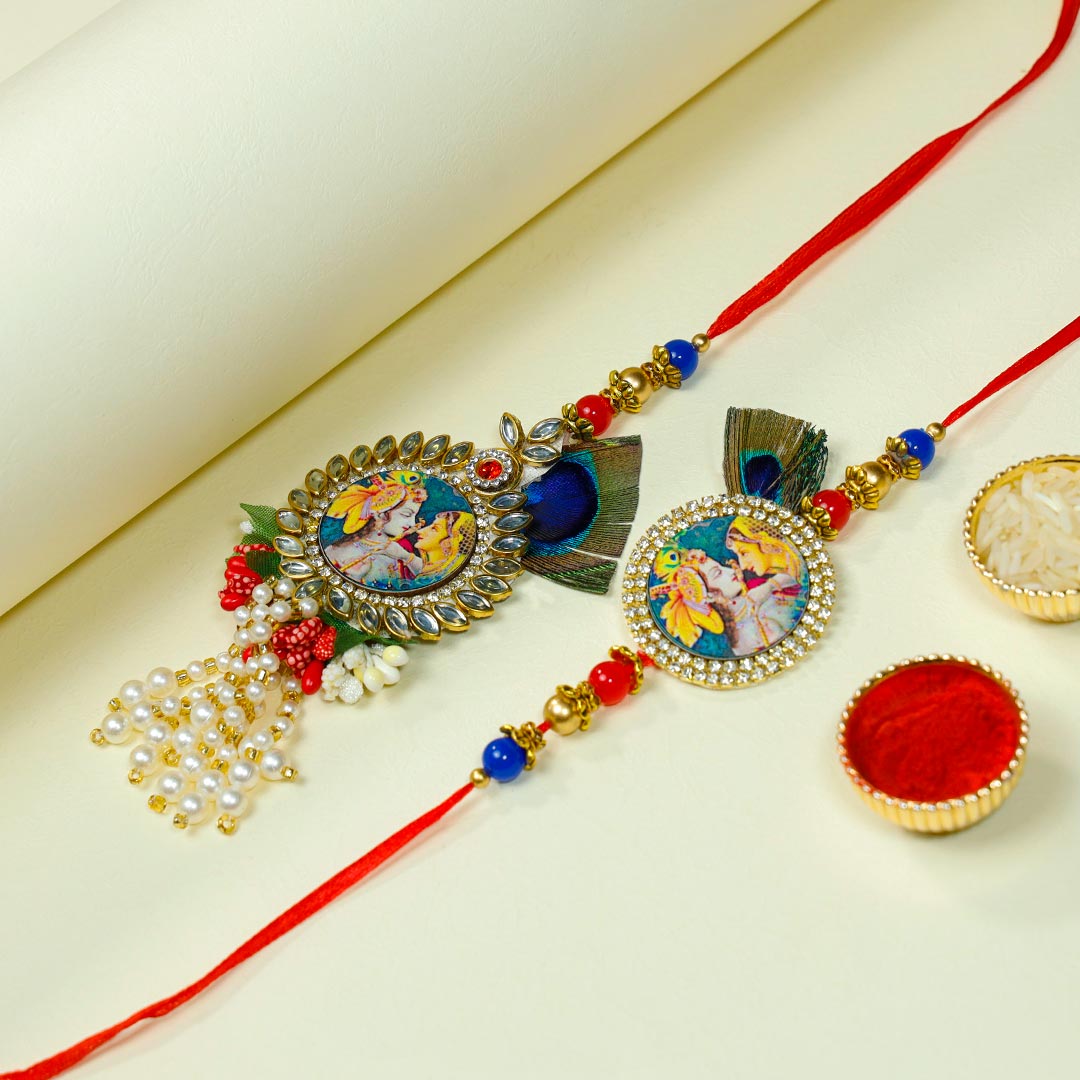 Radha Krishna Couple Rakhi With Kaju Malai n Roll