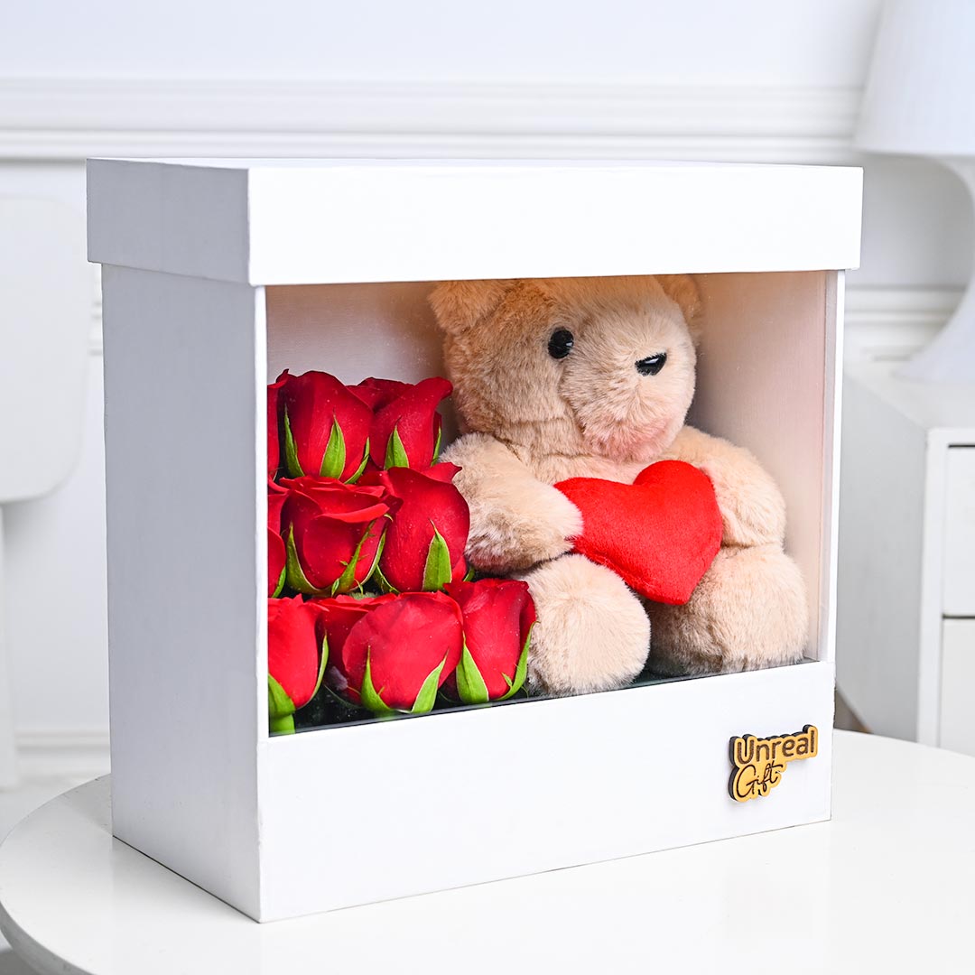 Red Roses Bunch With Cudly Teddy