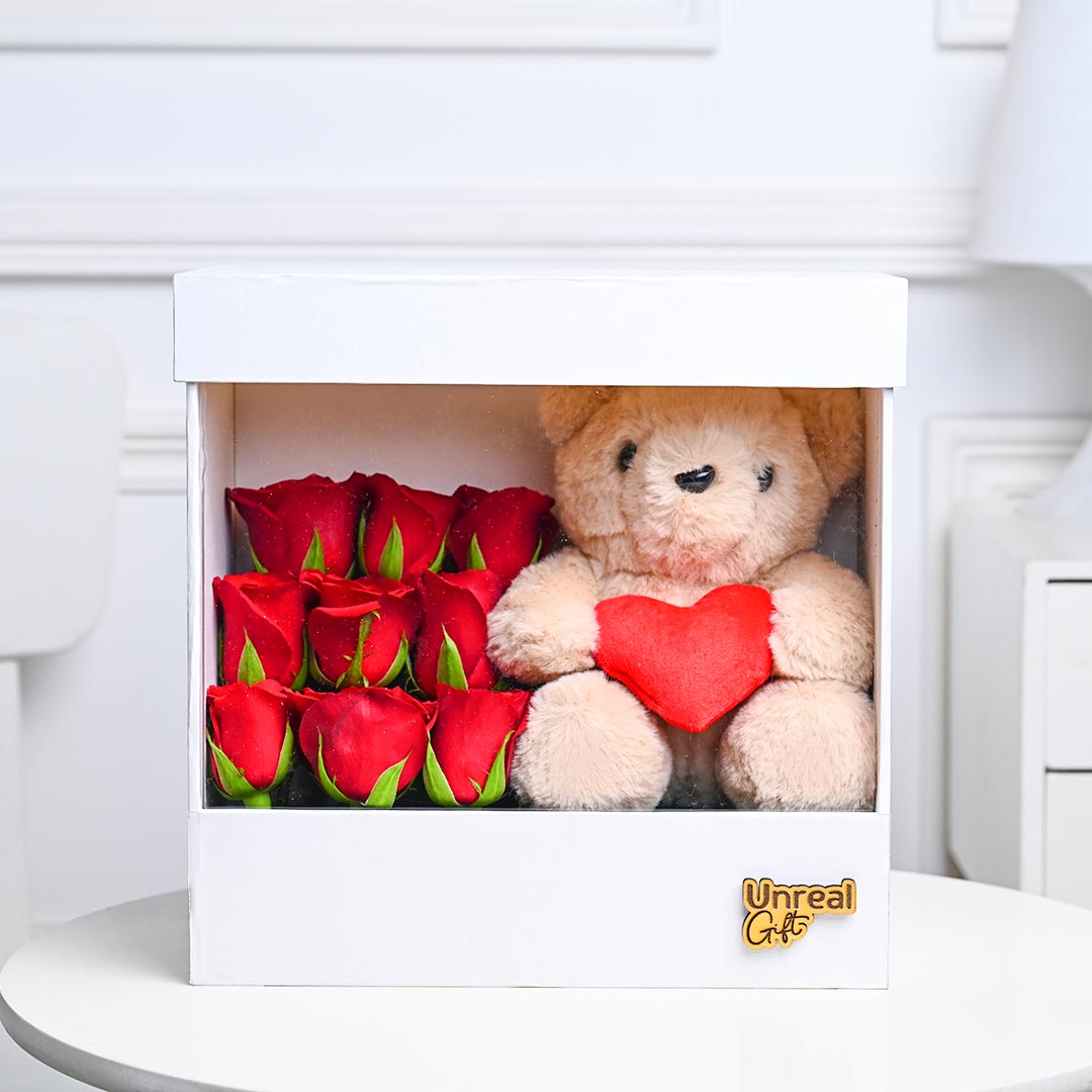 https://www.unrealgift.com/Red Roses Bunch With Cudly Teddy