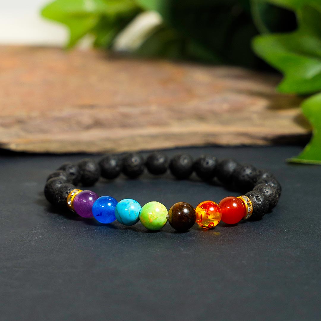 Seven Chakra Lava Bracelet