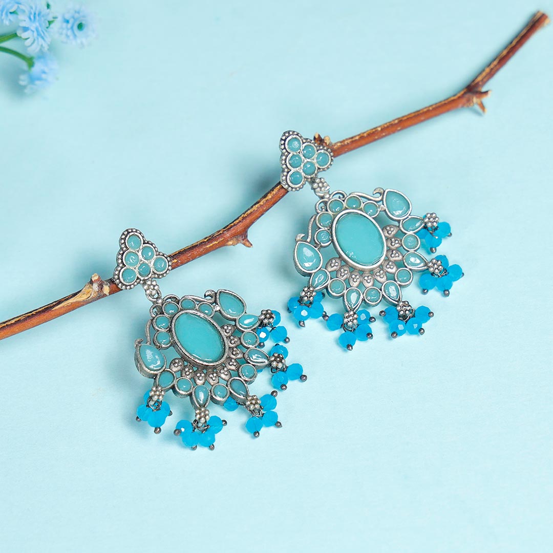 Silver Replica Earrings With Stones And Beads