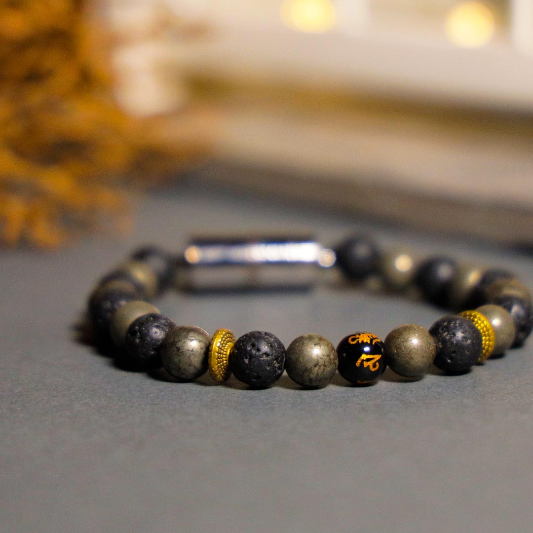 Spiritual Natural Lava with Pyrite Bead Magnetic Bracelet