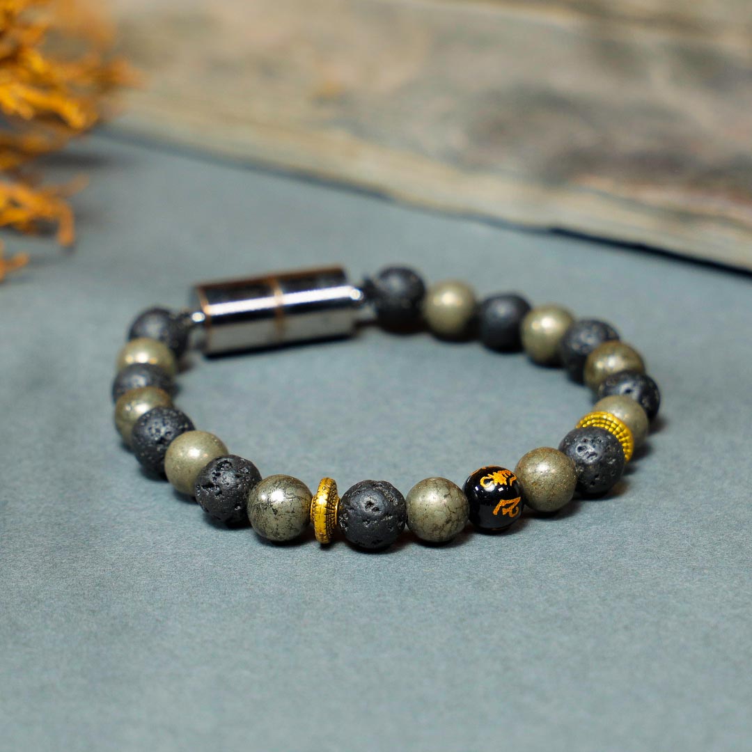 Spiritual Natural Lava with Pyrite Bead Magnetic Bracelet