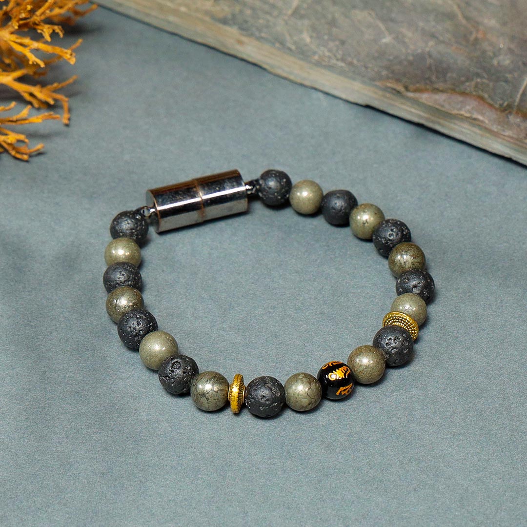 Spiritual Natural Lava with Pyrite Bead Magnetic Bracelet