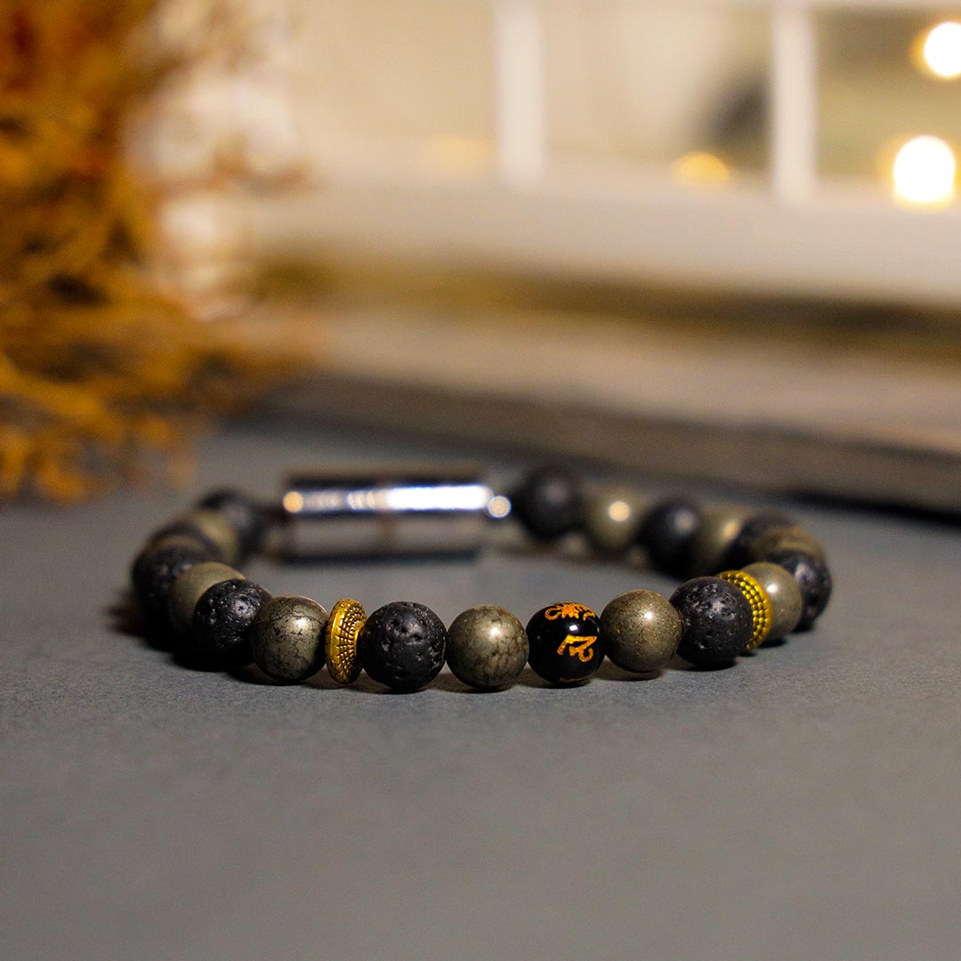 Spiritual Natural Lava with Pyrite Bead Magnetic Bracelet