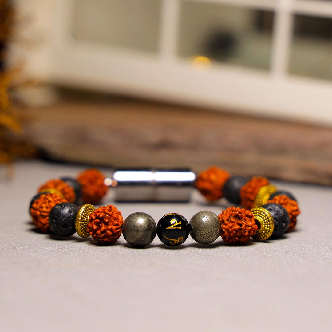 Spiritual Rudraksh With gray Lava beads Magnetic Bracelet