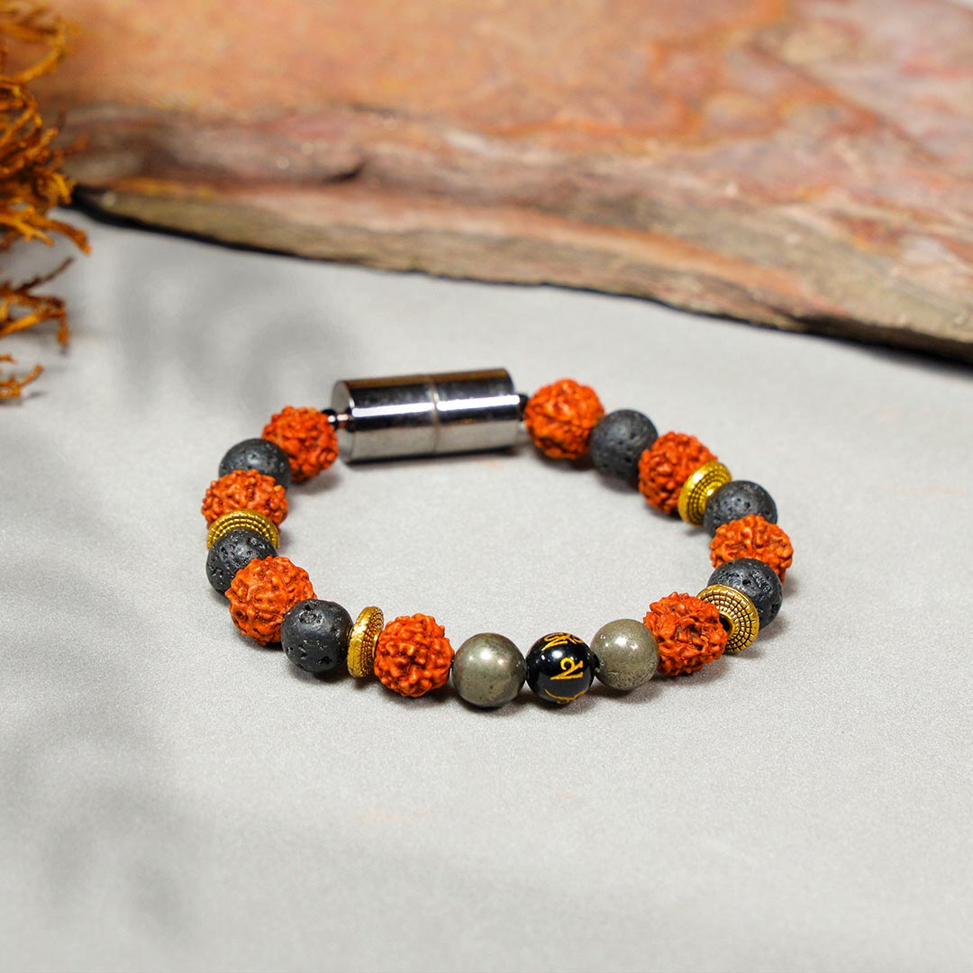 Spiritual Rudraksh With gray Lava beads Magnetic Bracelet