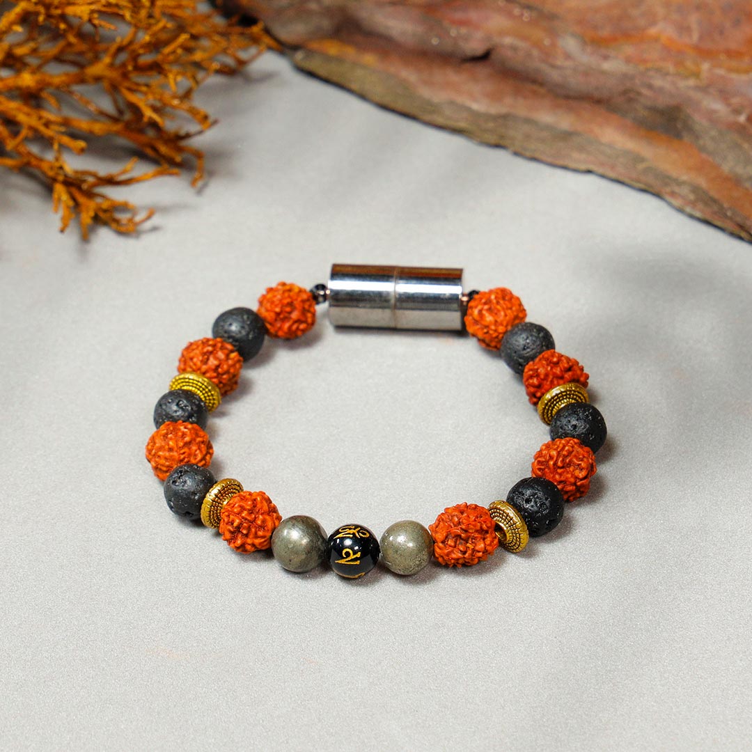 Spiritual Rudraksh With gray Lava beads Magnetic Bracelet