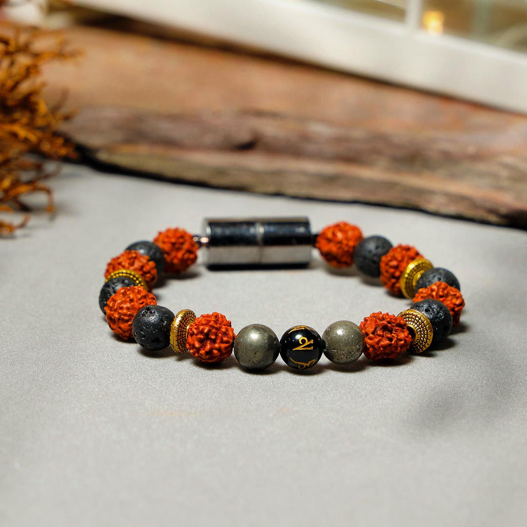 Spiritual Rudraksh With gray Lava beads Magnetic Bracelet