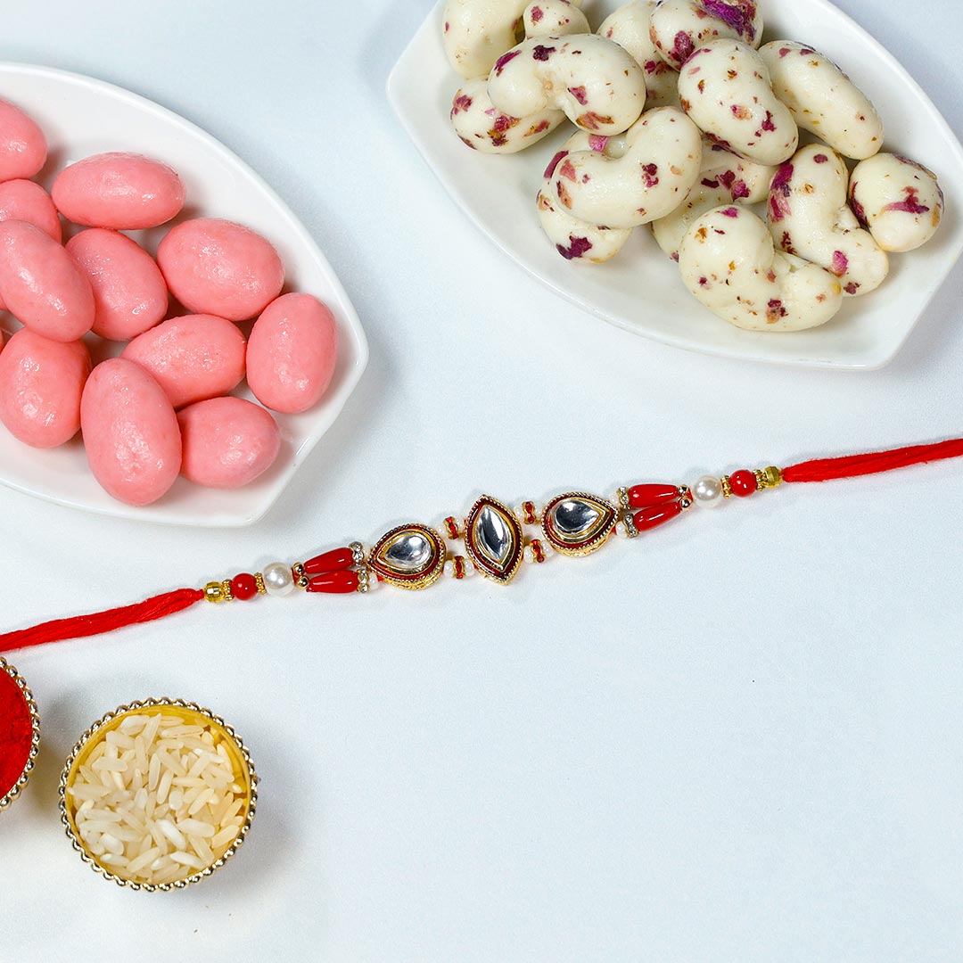 Stone Rakhi With Kaju Malai & Strawberry Almond Dragees