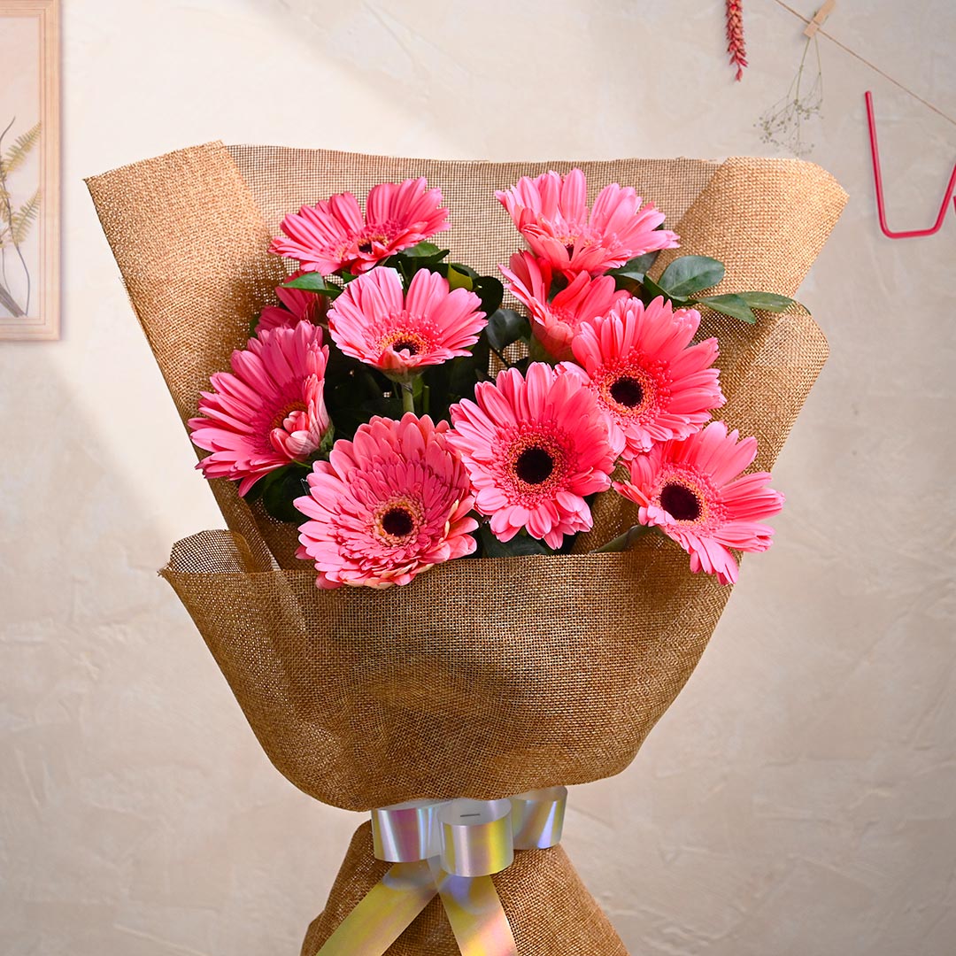 Stunning Pink Gerberas Wrapped In Love