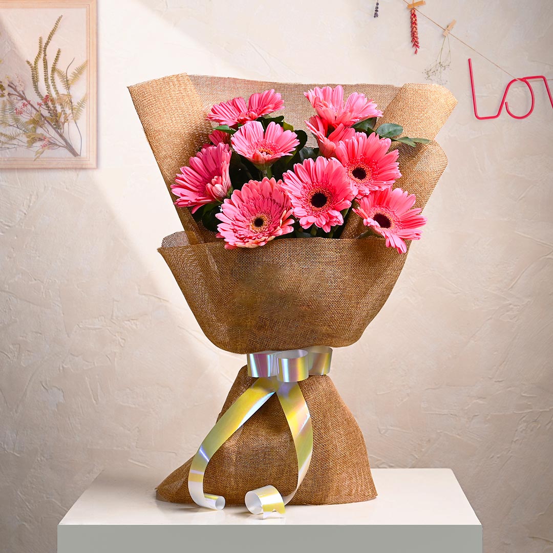 Stunning Pink Gerberas Wrapped In Love Send Now