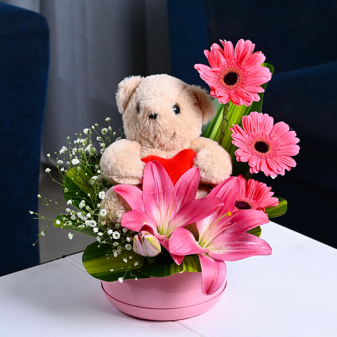 Teddy and Gerbera Combo Bouquet