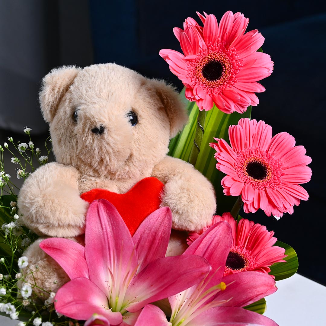 Teddy and Gerbera Combo Bouquet