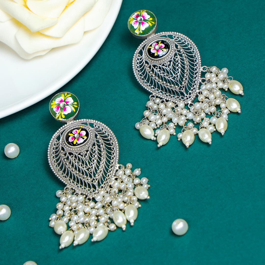 Traditional Tanjore And Pearl Drop Earrings