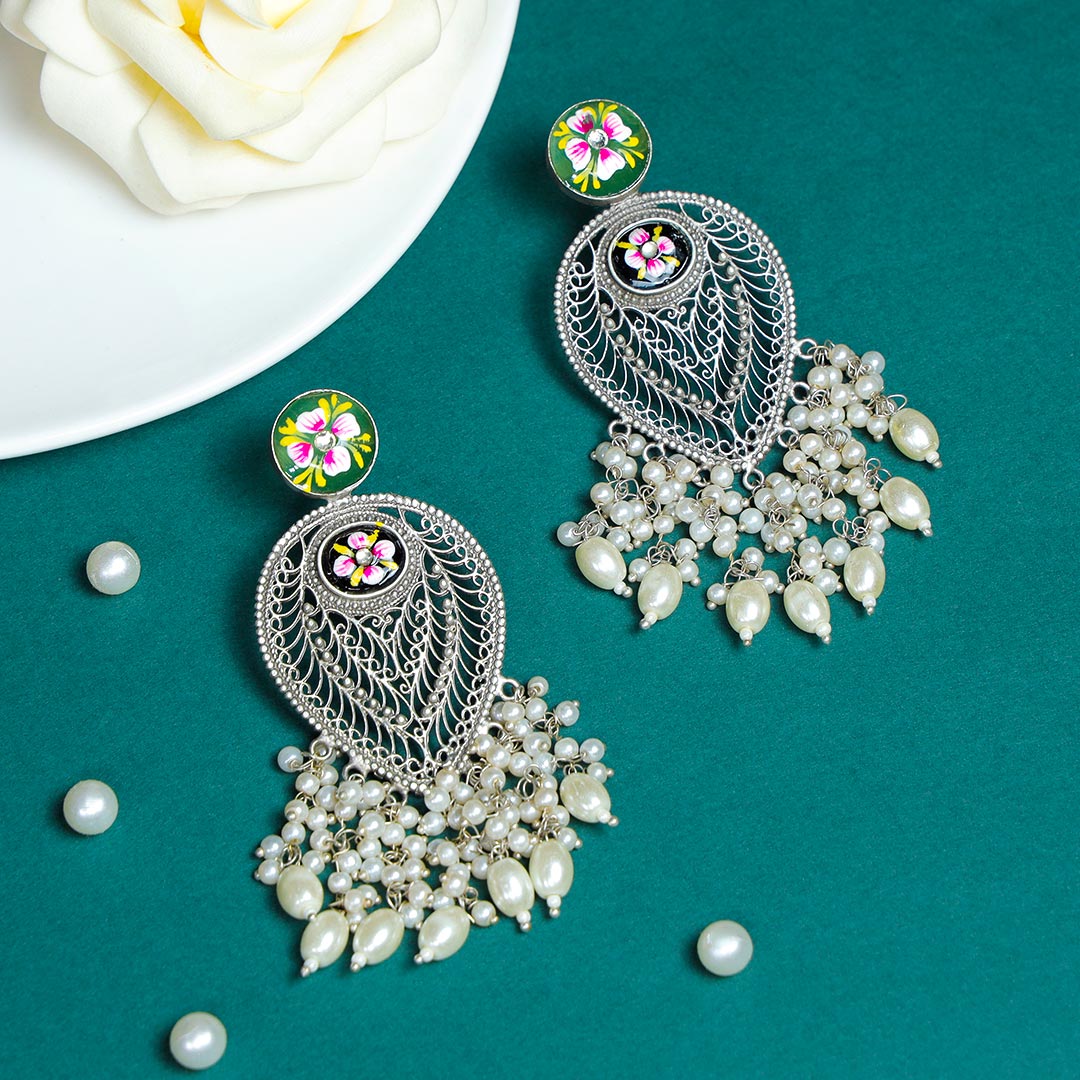 Traditional Tanjore And Pearl Drop Earrings