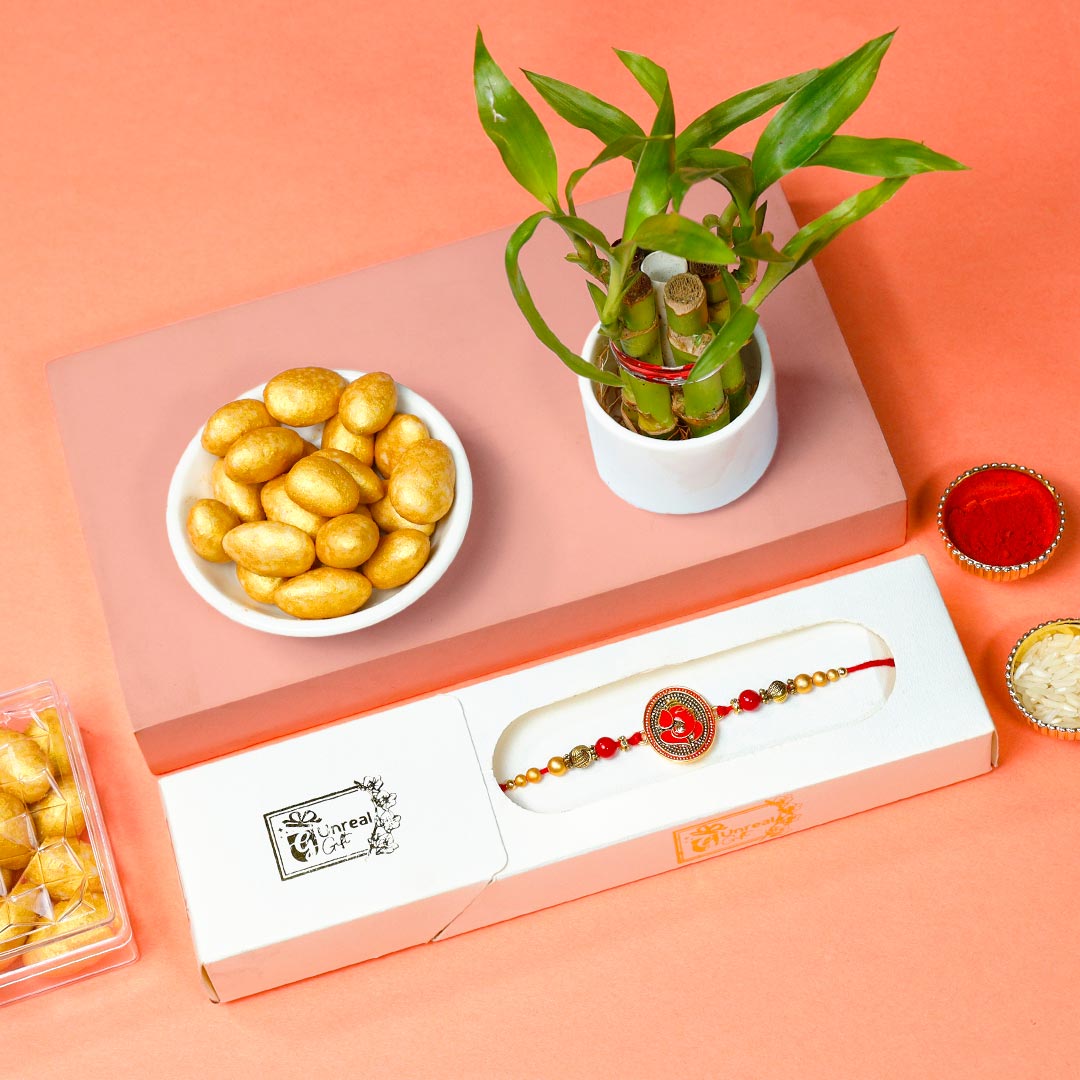 Zardoshi Rakhi With Lucky Bamboo & Dragees