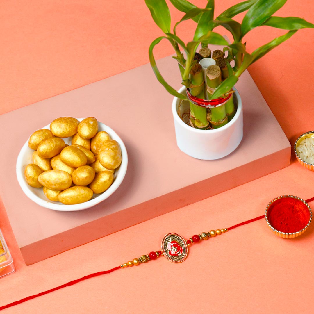 Zardoshi Rakhi With Lucky Bamboo & Dragees