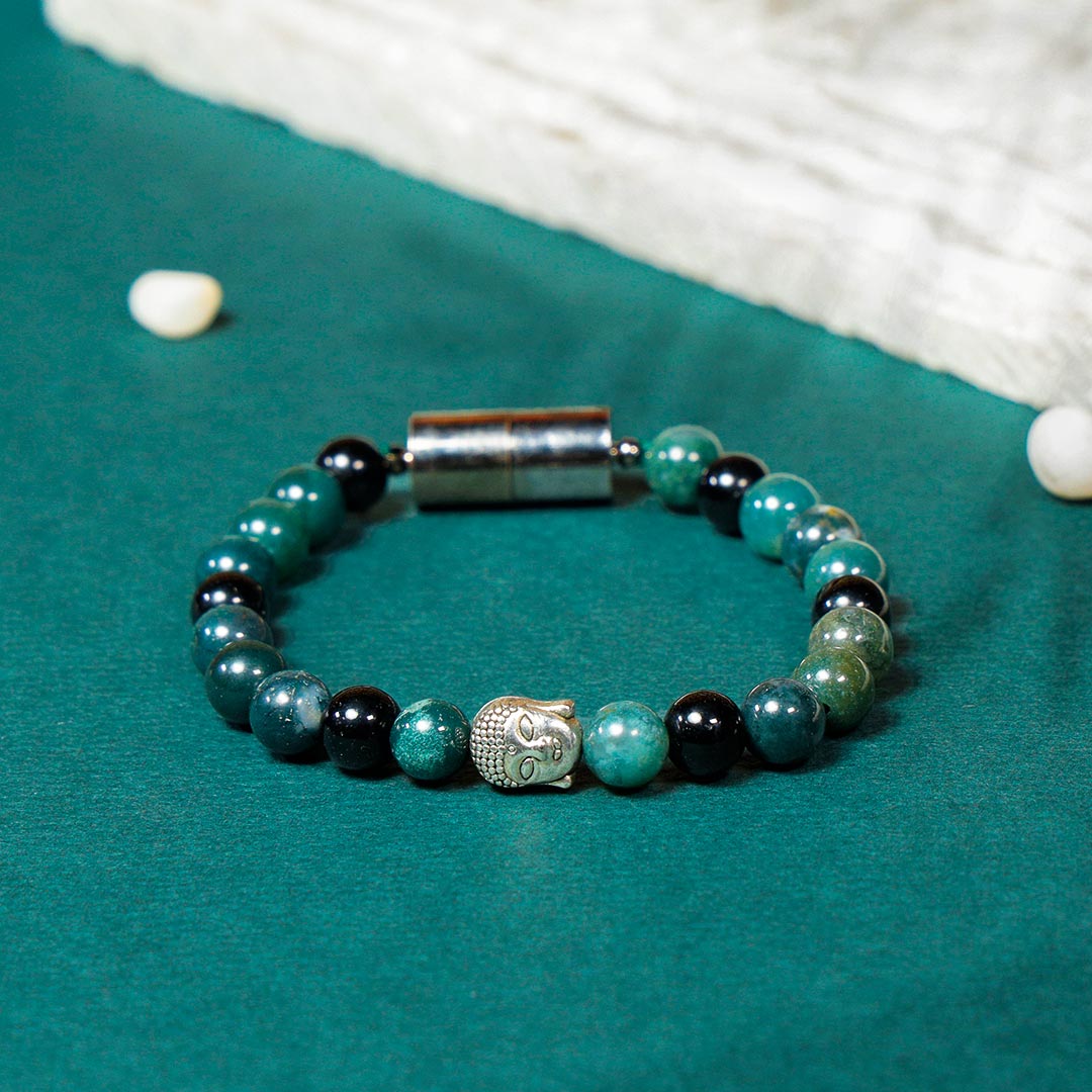 Zen Moss Agate Natural Stone Buddha Magnetic Bracelet