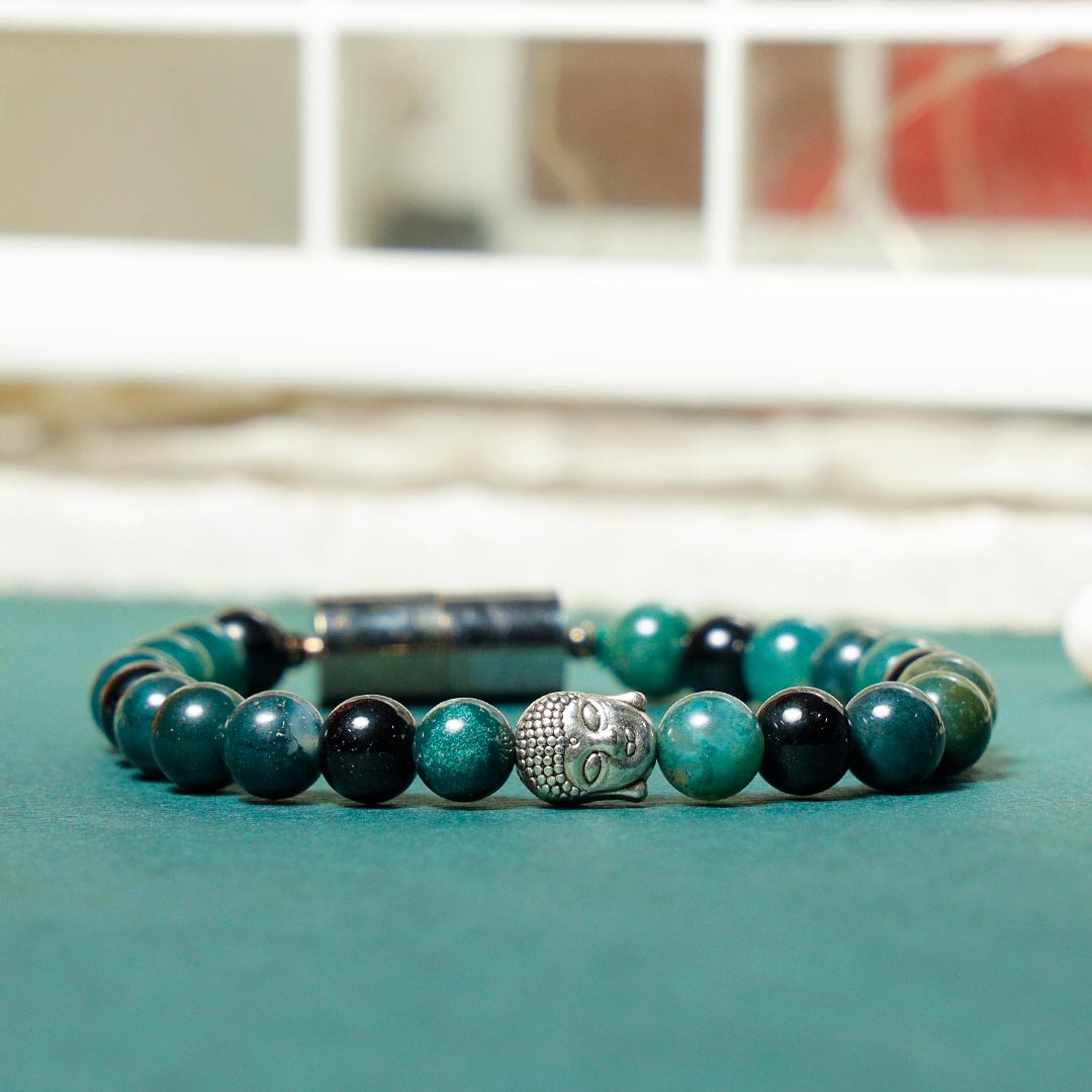 Zen Moss Agate Natural Stone Buddha Magnetic Bracelet